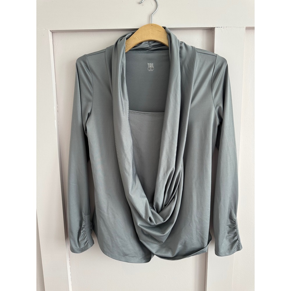 Tail Activewear Womens Long Sleeve Draped Cowl Neck Top Sage Green Gray Size S